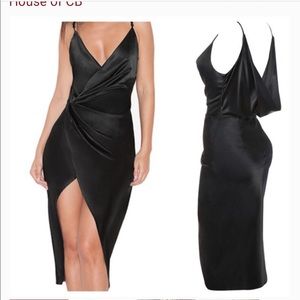 House of CB black drape, wrap sateen dress size S